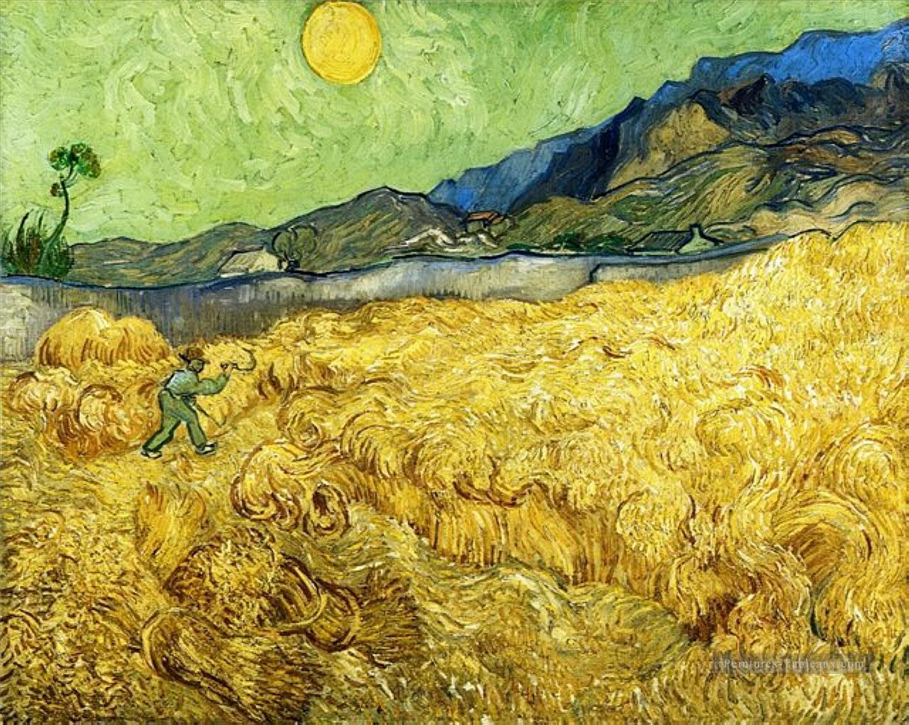 Champ de blé avec Reaper et Sun Vincent van Gogh Peintures à l'huile